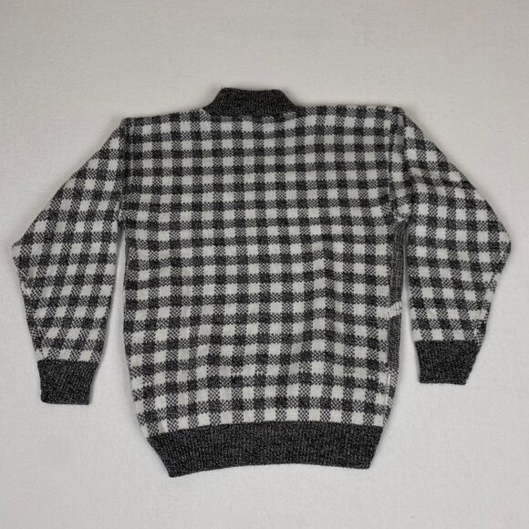 Vintage Made in USA 80s Jamnits Floral Roses Black White Checkered Knit Sweater - Picture 2 of 6